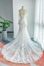 Load image into Gallery viewer, Trumpet-Mermaid Chapel Train Lace Tulle Wedding Dress