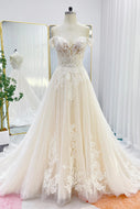 A-Line Chapel Train Lace Tulle Wedding Dress