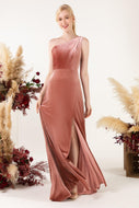 Sheath Sweep-Brush Train Velvet Bridesmaid Dress Formal Dresses